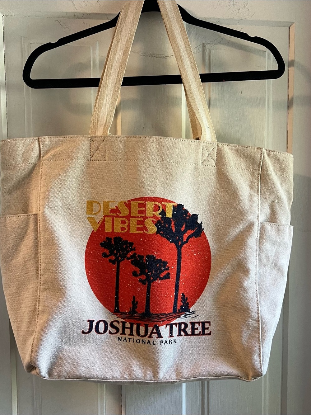 Joshua Tree "Desert Vibes" Canvas Tote - Cream with Red & Black Graphic